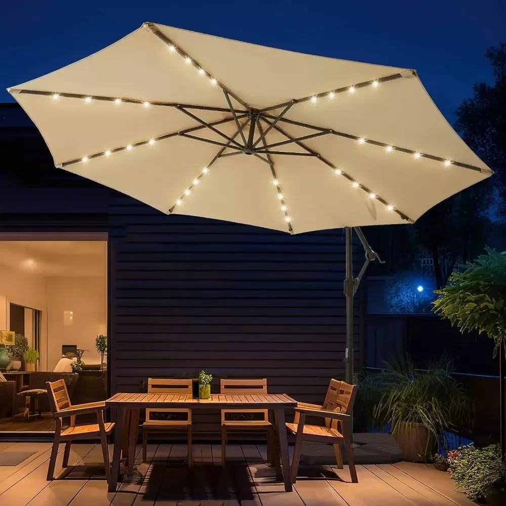 LED Solar ပါသော Patio Umbrella